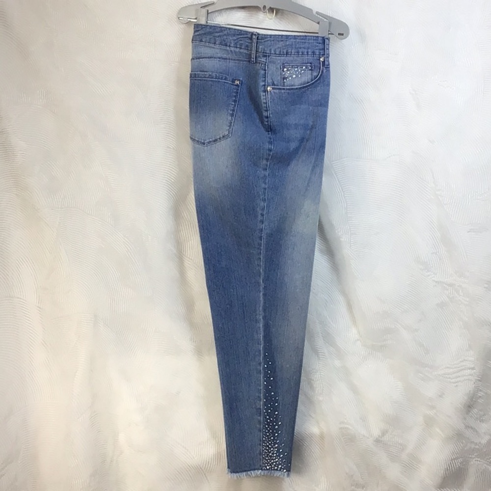 🪞Gloria Vanderbilt Silver Embellished High Rise Frayed Edge Jeans Sz.14 Petite - Picture 1 of 10